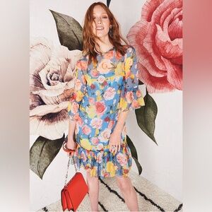 Bellambia Made in Italy Sheer Floral Blue Dress